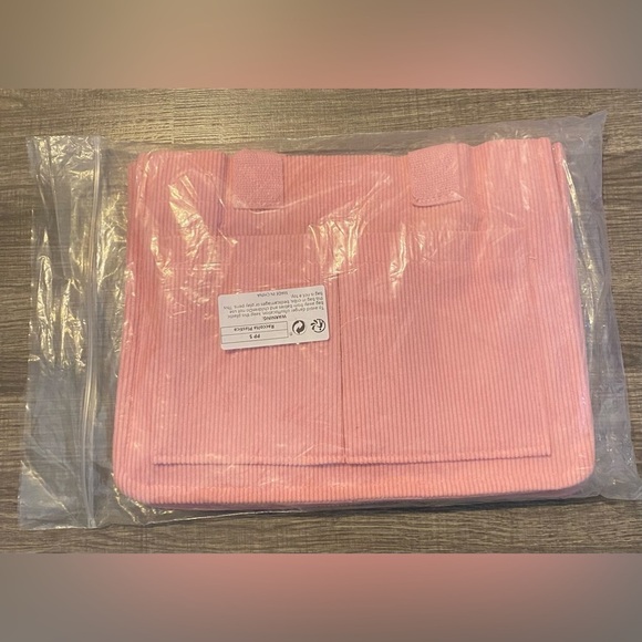 NEW- Womens Corduroy Tote Bag with Pockets Fashion Crossbody Bag. Pink. - Picture 4 of 5